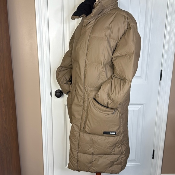 Rains Block Puffer Coat Color Wood Size Large - Picture 14 of 16
